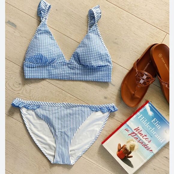 Aerie Plaid gingham ruffle bikini top Size Small - Picture 4 of 11